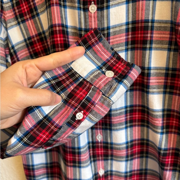 J.Crew festive HOLIDAY PLAID ruffle trim FLANNEL fitted woman’s SHIRT~size S - Picture 7 of 11